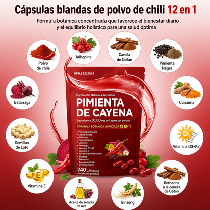 Suplemento dietético de pimienta de cayena en cápsulas